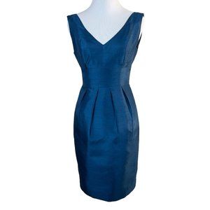 Jenny Yoo Collection Dress 0 Blue Empire‎ Tie Back V-Neck Pleated Above Knee
